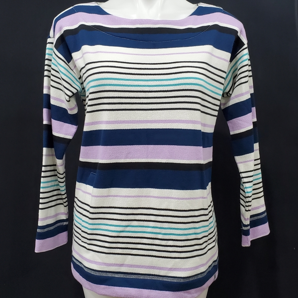 NWT T by Talbots long sleeve striped lilac blue tunic style top
